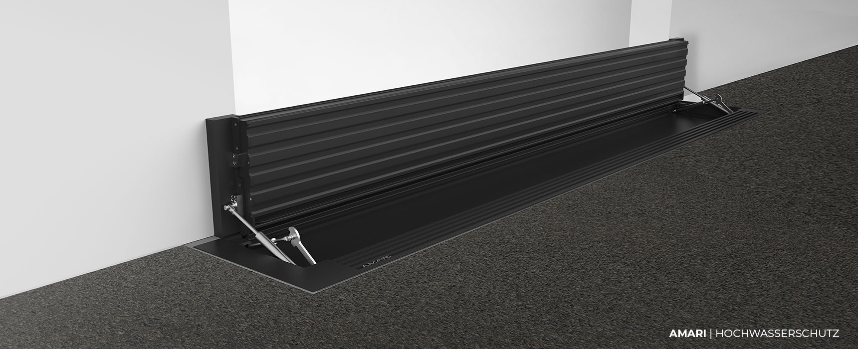 AMARI-Hochwasserschutzsystem "Klappschott Designlinie" im Einsatz